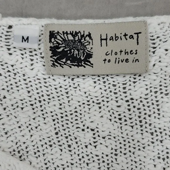 Habitat open knit sweater women's medium white textured cotton shell buttons - Picture 7 of 12